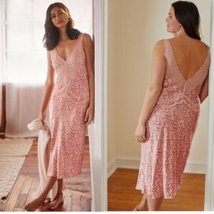 Anthropologie The Cerise Petites Pink Lace Slip Dress Size XS Petite
